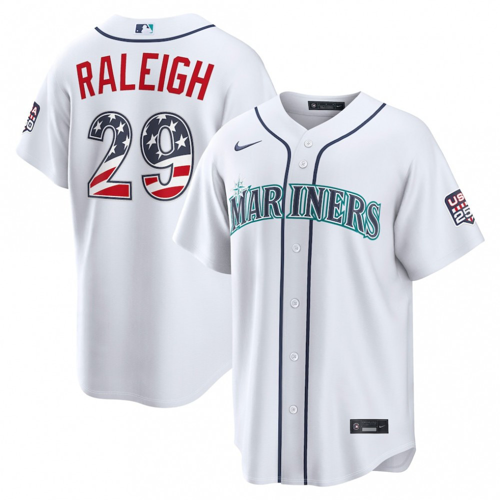 Cal Raleigh Seattle Mariners USA 250 Fourth of July Home Stadium Jersey - White-Pro Kit Vault | Brand New 26/27 Sports Jerseys